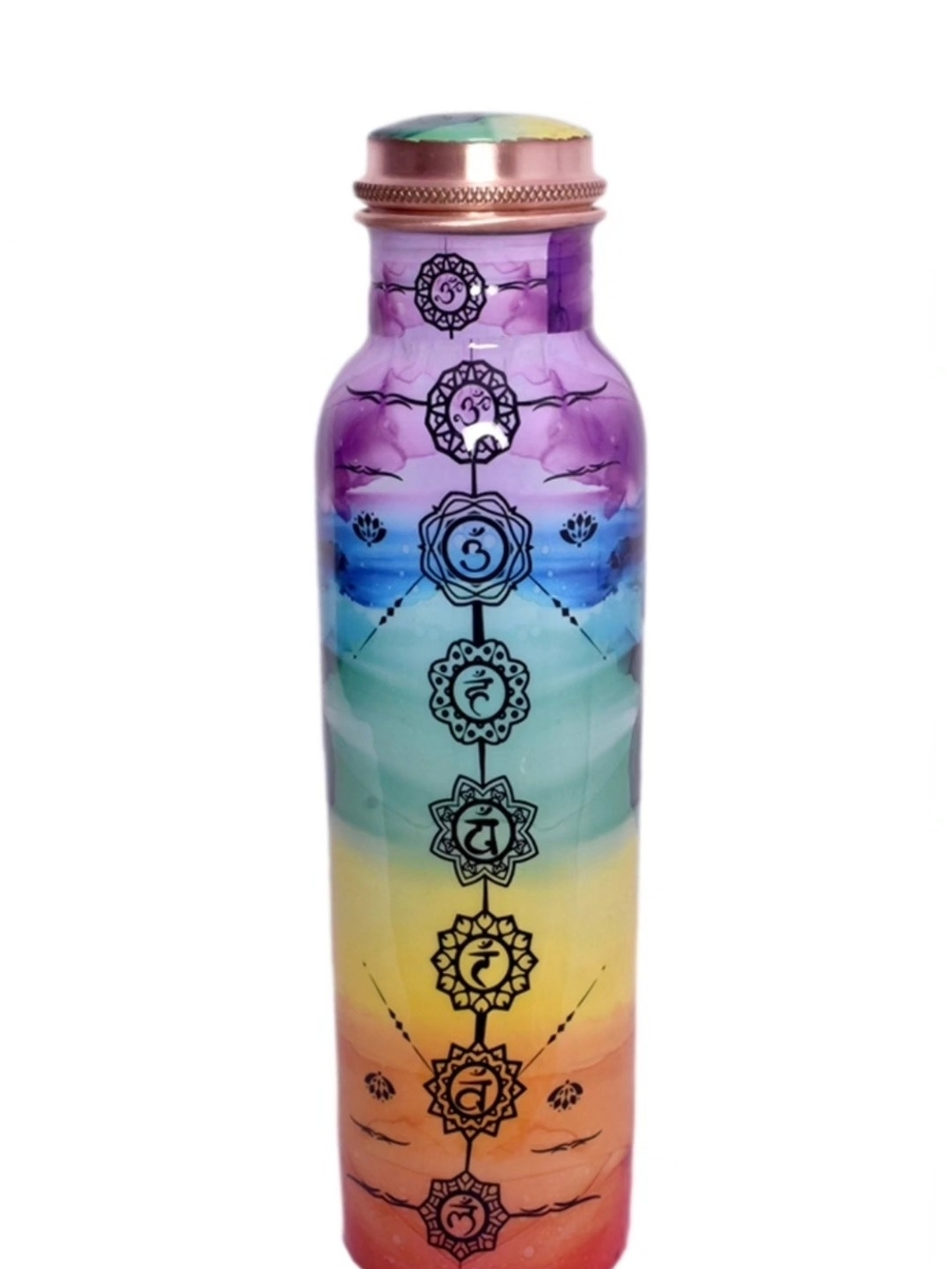 Multi-Color Chakra Copper Water Bottle - Rainbow
